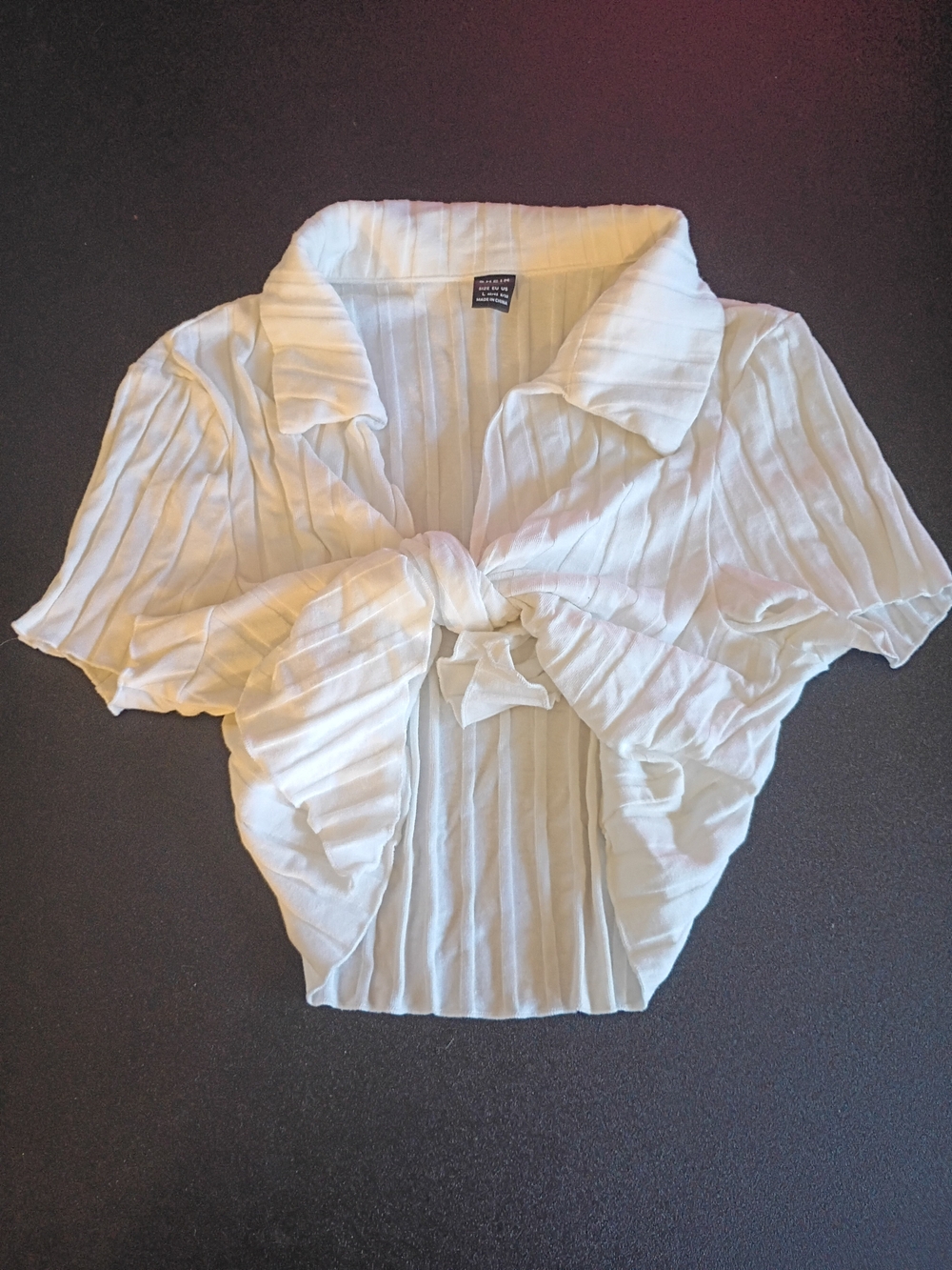 Kid's White Tie-Front Short Sleeve Top Size L